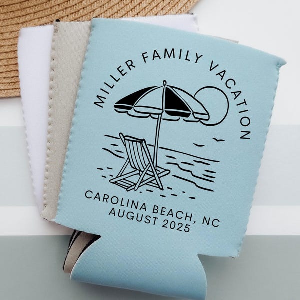 Personalized Neoprene Can Cooler: Beach Vacation, Family Reunion Favor