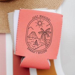 Hawaii Wedding, Hawaii Bachelorette, Hawaii Vacation, Maui, Just Mauied, Mauid, Family Vacation, Custom Can Cooler, Beach Bach, Party Favor