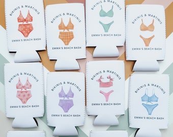 Bikinis and Martinis, Bachelorette Party, Personalized Can Cooler, Beach Bach, Beach Vacation, Girls Trip, Bachelorette Party Favor, Bikini