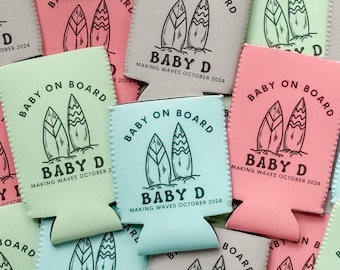 Baby Shower Favor, Baby on Board, Surf Baby Shower, Personalized Can Cooler, Momosa, Party Favor, Sprinkle, Baby Shower Drinks, Sip Sip