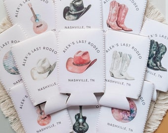 Personalized Western Bachelorette Neoprene Can Cooler: Last Rodeo Party Favor
