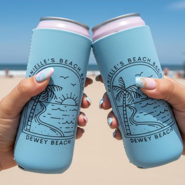 Custom Can Cooler, Destination wedding, Elopement, Beach Wedding, Bachelorette, Wedding Favor, Seashells and Wedding Bells, Florida, Coastal
