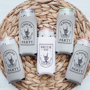 Bride or Die, Til Death Do Us Party, Personalized Can Cooler, Bachelorette Party, Bachelorette Party Favor, Skull, Halloween Bach