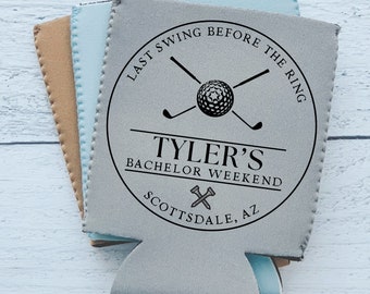Bachelor Party, Personalized Can Cooler, Last Swing Before the Ring, Lets Partee, Par Tee, Golf, Golfing, Party Favor, Groomsman gift