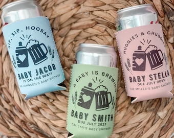 Baby Shower Favor, A Baby is Brewing, Sip Sip Hooray, Poppin Bottles, Huggies and Chuggies, Baby Shower, Personalized Can Cooler, Momosa Bar