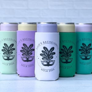 NOLA Bachelorette Party, New Orleans Bachelorette, Mardi Gras, NOLA Bride, New Orleans Party, Custom Can Cooler, Bachelorette Party Favor