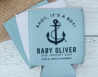 Baby Shower Favor, Ahoy It's a Boy, Nautical Baby Shower, Personalized Can Cooler, Party Favor, Sprinkle, Baby Shower Drinks, Sip Sip