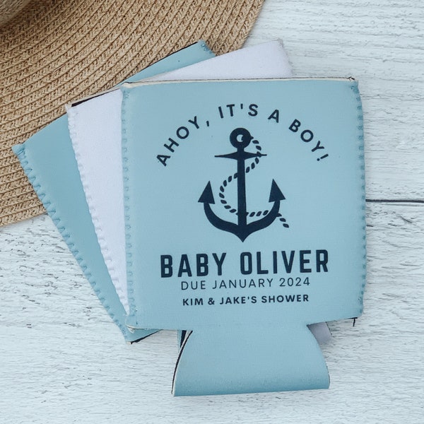 Baby Shower Favor, Ahoy It's a Boy, Nautical Baby Shower, Personalized Can Cooler, Party Favor, Sprinkle, Baby Shower Drinks, Sip Sip