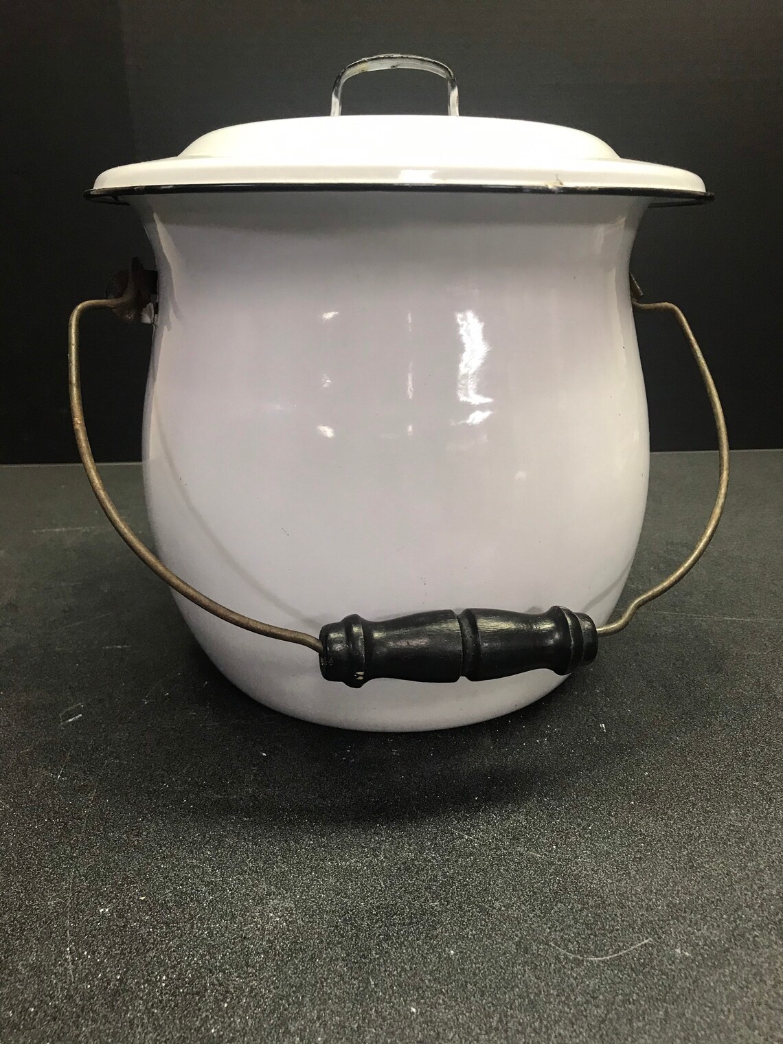 Vintage white enamel slop bucket with original lid. Etsy