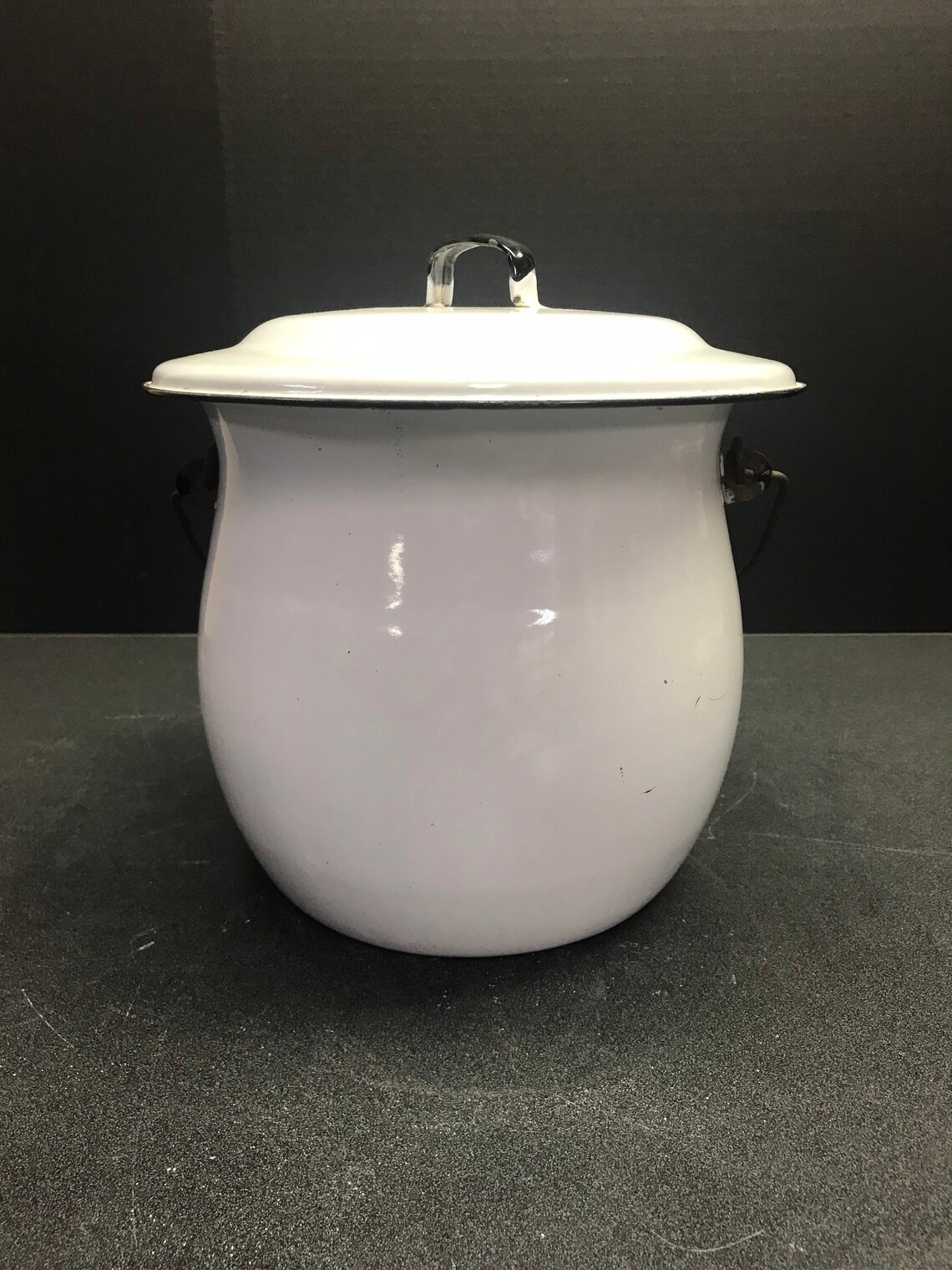 Vintage white enamel slop bucket with original lid. Etsy