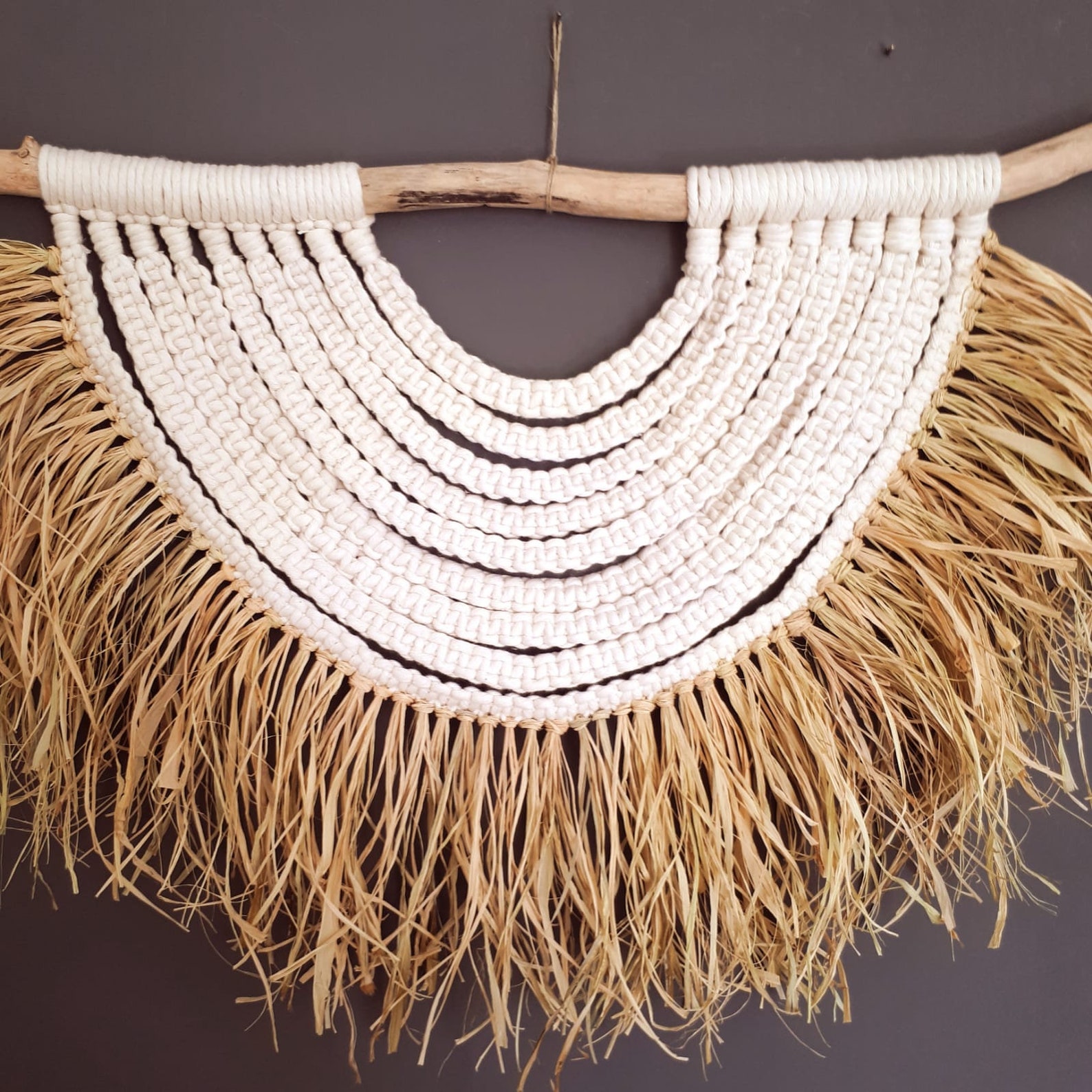 Raffia Macrame Wall Hanging African Style Fringed Wall Art Etsy