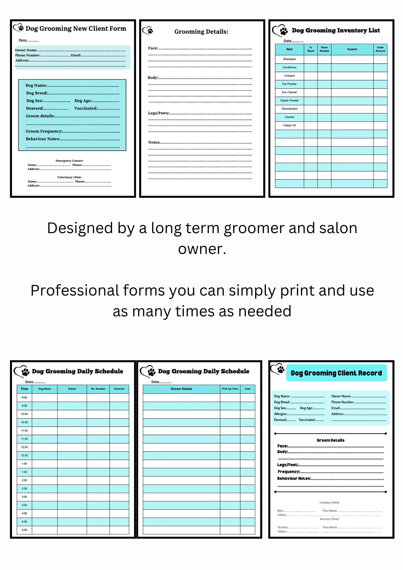 Grooming Forms.pdf Dog Grooming Business Forms: Client Information Template (digital ...