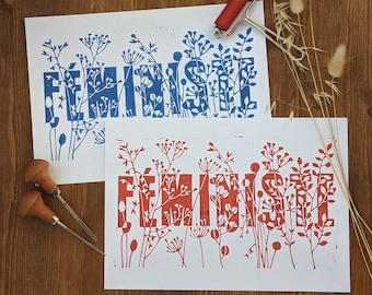 Linocut A4 "Feminist" handmade