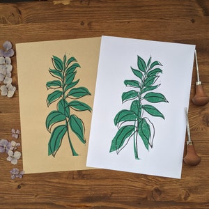 Linocut A4 &quot;Ficus Plant&quot; handmade