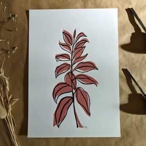 Linocut A4 &quot;Ficus Plant&quot; handmade