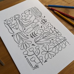 Linograbado A4 para colorear único hecho a mano - juego de 2