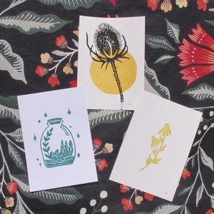 Linogravure A6 Cartes en lot fait main