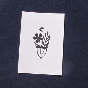 Linogravure A6 "Cup à fleurs" fait main
