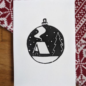 Linogravure A6 "Noël sous la neige " fait main