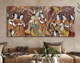 Radha Krishna Rasleela Large Canvas Wall Painting | Canvas Wall Art Print | Krishna Painting Home Decor | Wall Hanging