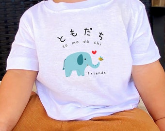 Japanese Baby Shirt Animal Friends Hiragana T-shirt Kawaii Infant Top Cute Baby Shower Gift Asian Clothing Japan Gift Boy Girl Style