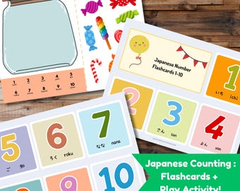 Counting in Japanese Printable Flashcards and Activity Set Instant Download Numbers 1-10 Flash Cards Learning Worksheet Pretend Play Candy