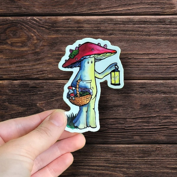 Gatherer Mushroom Sticker - Waterproof Vinyl Sticker, Original Artwork