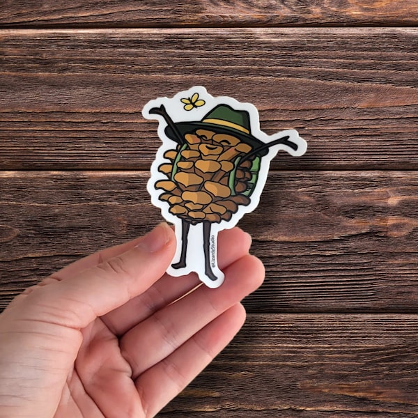 Pinecone Adventurer Sticker - Waterproof Vinyl Matte Sticker, Original Artwork