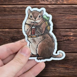 Chipmunk Backpacker Sticker- Waterproof Vinyl Matte Sticker, Original Artwork