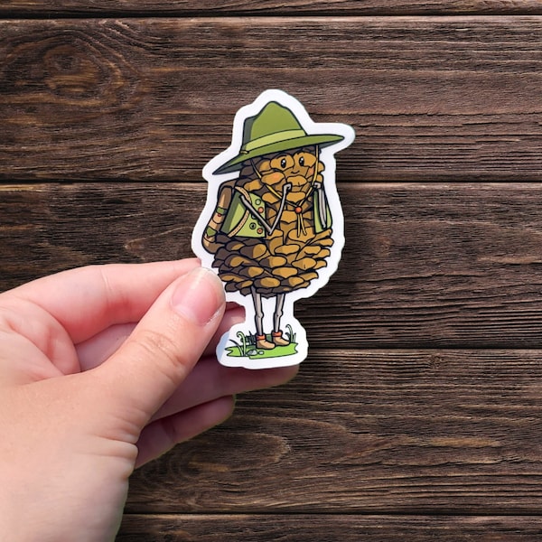 Pinecone Scout Sticker - Waterproof Vinyl Matte Sticker, Original Artwork