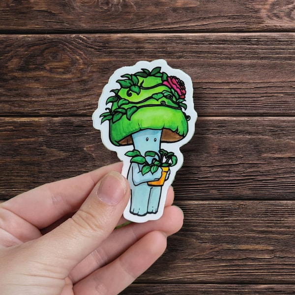 Plant Lover Mushroom Sticker - Vinyl Matte Sticker, Waterproof, Original Artwork
