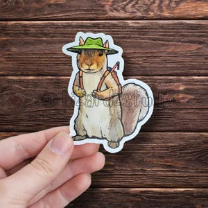 Woodland Squirrel Hiker Sticker - Waterproof Vinyl Matte Sticker, Original Artwork