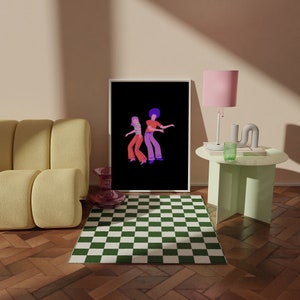 Minimalist edgy disco poster, groovy retro wall art, modern art print, pink, purple, teal, vibrant wall decor, bright color print, boogie