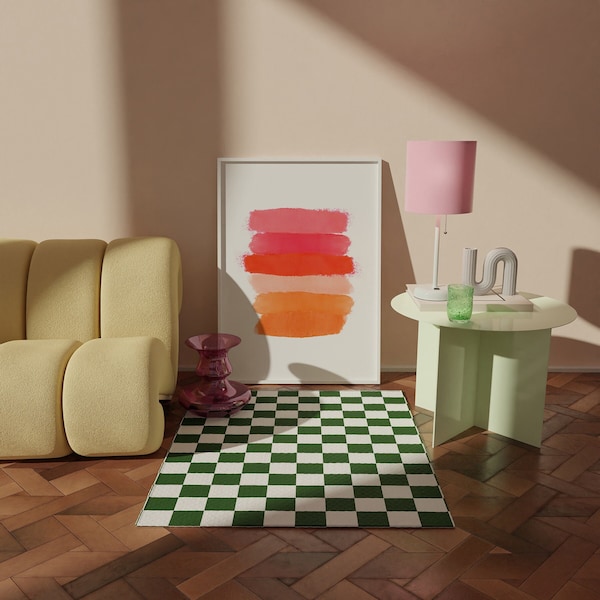 Impresión artística abstracta de atardecer: decoración de pared bohemia en rosa y naranja