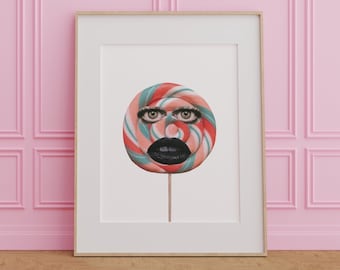 Eclectic Lollipop Collage Art Print: Weird Maximalist Home Decor