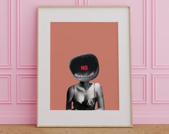 Edgy maximalist feminist wall art print, eclectic home decor, cool unique collage wall decor, eccentric home decor, kitschy art, girly art