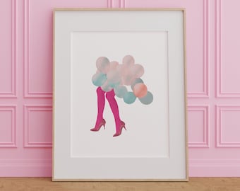 Eccentric Collage Art Print: Girly Surreal Pink Decor