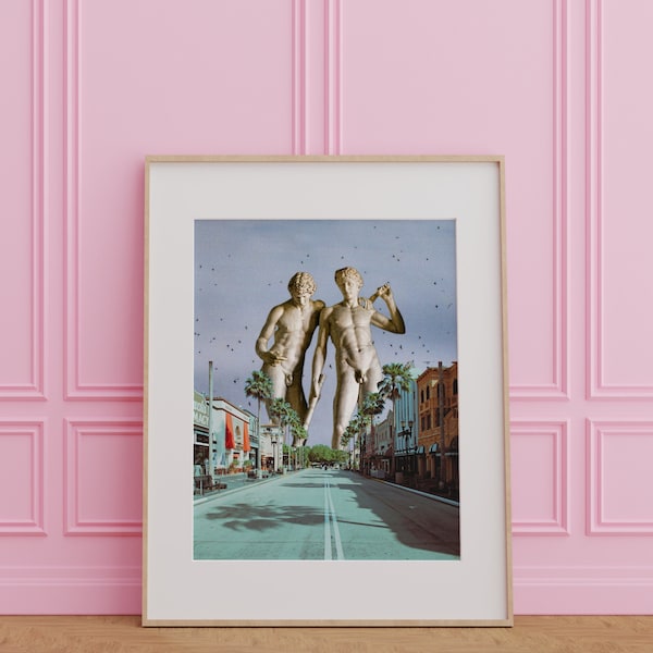 Funny wall art, eclectic decor, eccentric home wall decor, weird wall art, collage art print, maximalist wall art, edgy decor, statue print