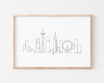 INSTANT DOWNLOAD Silhouette Landmark Poster Washington Printable Decor Seattle Pen Line Print Seattle Skyline Print Minimalist Wall Art