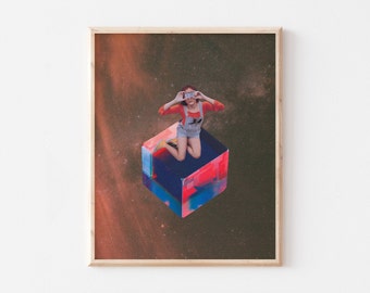 Surreal Space Art Print: Eclectic Collage Wall Decor