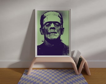 Frankenstein Art Print: Retro Horror Movie Poster, Eclectic Halloween Decor