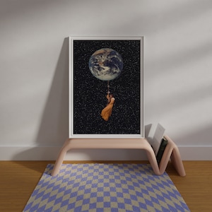 Celestial eclectic wall art, weird surreal art print, digital collage artwork, boho home decor, space art print, galaxy wall art, maximalist