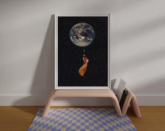 Celestial Collage Art Print: Weird Surreal Space Home Decor