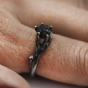 Ready to Ship Black Raw Diamond Tree Branch Ring, Oxidized Silver, Nature-Inspired, Gift for Her, handmade, unique design, Special Occasion