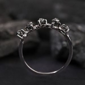 Black Raw Diamond Ring , Rough Diamond Ring , Five Stone Ring , Promise Ring , Engagement Ring , Handmade Ring , Raw Wedding Ring