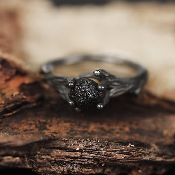 Raw Black Diamond Ring , Branch Rough Diamond Ring , 925 Silver Ring , Raw Engagement Ring , Promise Ring , Engagement Ring , Gift For Her