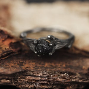 Ready To Ship Black Raw Diamond Ring , Branch Rough Diamond Ring , Twig Black Oxidized Ring , Raw Gemstone Ring , Gift For Her Women