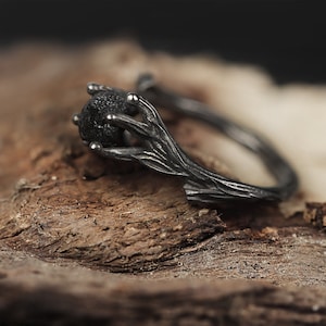 Handcrafted Black Raw Diamond Statement Ring, Unique Rough Diamond Ring for Women, organic diamond ring, Vintage-Inspired Black Diamond Ring