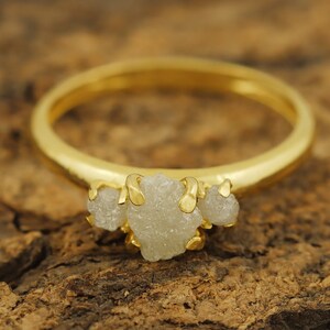 White Raw Diamond Ring, 18k Yellow Gold Ring, Rough Diamond Ring, Raw Diamond Engagement Ring, Sterling Silver Ring, Gift For Women Her