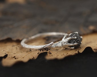 Ready to Ship Branch Raw Black Diamond Ring , Rough Diamond Ring , Engagement Ring, Promise Ring, Raw Diamond Engagement Ring, Gift For Her
